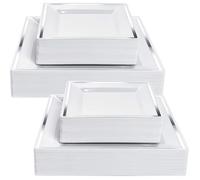 Lot de 50 Assiettes Rigide avec Bordure Argentée - 25 Assiettes Plates (24cm) + 25 Assiettes Dessert (16 5cm BOITES DE CONSERVATION
