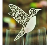 Lot de 50 - Aueq - pièces de décoration de verre, table en forme d'oiseau/inscription carte nom place-verre ajouré blanc mariage s