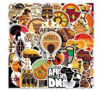 Lot de 50 Autocollants Afrique - Stickers Carte Africaine, Animaux Sauvages, Motifs Tribaux pour Valise, Ordinateur Portable, Vélo, Gourde