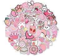 Lot de 50 autocollants mignons en vinyle imperméable pour bouteilles d'eau, ordinateurs portables, scrapbooking, journal, filles, adolescentes (différents motifs) - Rose