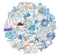 Lot de 50 Autocollants Océan Bleu, Autocollants Imperméables pour Animaux Sous la Mer Décalcomanies Amusantes de la Vie Marine pour Scrapbooking Bagages Journal Décoration de Bouteille d'Eau