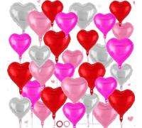 Lot de 50 ballons en aluminium en forme de cœur pour fête d'anniversaire, mariage, fiançailles, fête prénatale, Saint-Valentin (rouge, rose, argent, rose rouge)