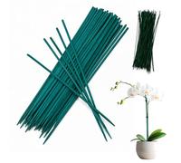 Lot de 50 bâtons de plantes verts avec 100 attaches torsadées - 30 cm de tiges de bambou résistantes aux intempéries, piquets de jardin, idéal pour redresser et sécuriser les tiges des plantes