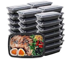 Lot de 50 boîtes à repas de 946 ml avec couvercles, boîtes à bento jetables plastique réutilisables, sans BPA, passent micro-ondes