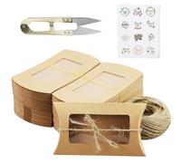 Lot de 50 boîtes cadeaux en papier kraft - Petites boîtes cadeaux avec fenêtre de visualisation - Avec autocollant de remerciement, ficelle de jute - Pour les invitations, les fêtes, les bonbons