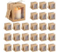 Lot de 50 boîtes cadeaux pour bougies avec fenêtre transparente, étiquettes de remerciement et ficelle de jute, emballage en papier kaki pour mariages et fêtes, convient aux bougies de 113,4 à 283,5 g