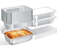 Lot de 50 bols en aluminium, 1000 ml, récipients jetables en aluminium avec couvercle, convient pour le four, l'emballage et la cuisson des aliments (21,8 x 16 x 5,5 cm, 50 pièces)