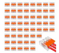 Lot de 50 bornes de connexion 3 broches pour WAGO, bornes de câble avec | Bornes enfichables 3 broches pour câble 0,14-4 mm², bornes de connexion avec levier pour installations électriques
