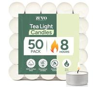 Lot de 50 bougies chauffe-plat 8 heures - Bougies chauffe-plat blanches longue durée - Non parfumées - 3,8 x 2,3 cm, 8 heures, Blanc