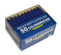 Lot de 50 bougies cylindriques diamètre 2,1 cm hauteur 16 cm - Durée 5 heures - Couleur bleu
