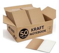 Lot de 50 carnets lignés A5 en papier kraft avec reliure à fil | 60 pages, papier beige 80 g/m², à plat, grand paquet pour bureau, classes scolaires, événements et ateliers