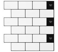 Lot de 50 carreaux de métro autocollants Blanc Noir 30 x 30 cm | Surface brillante, découpable, bords se chevauchent, essuyable avec un chiffon humide, matériau PU PET