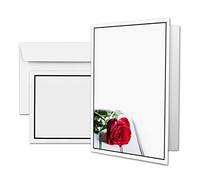 Lot de 50 cartes de condoléances DIN A6 Motif rose + enveloppes de condoléances DIN C6 - Cadre de condoléances noir - 10,5 x 14,8 cm - Double carte imprimable - Condolence Set