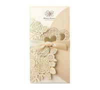 Lot de 50 cartes d'invitation de mariage avec corps intérieur vierge, cartes d'invitation pour mariage, anniversaire (Beige)