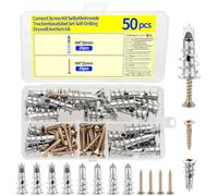 Lot de 50 chevilles auto-perçantes M4x30 mm pour plaques de plâtre | Chevilles Autoperceuses avec Vis Autoforeuse, Cheville Beton et Vis Chevilles pour Isolation Plaque de Plâtre Béton Briques