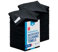 Lot de 50 chiffons de nettoyage en microfibre de 30,5 x 30,5 cm - Serviettes réutilisables, chiffons de lavage, chiffon à poussière, multi-usages : cuisine, vaisselle, voitures, magasin, verre (noir)