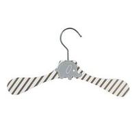 Lot de 50 cintres en bois 28 cm pour bébé, enfant avec crochet pivotant - Cintre rayé blanc et marron et éléphant gris -