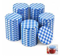 Lot de 50 couvercles à visser pour bocaux TO 82 à carreaux bleus et blancs - 82 mm - Couvercle de rechange pour bocaux de conservation de 230, 350, 435, 540, 565 ml