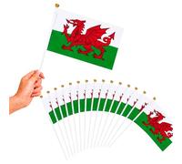Lot de 50 drapeaux à agiter à la main du Pays de Galles 15 x 21 cm avec mât de 30 cm - Drapeaux double face de dragon gallois pour matchs de football, décorations de jardin, événements de pub et fêtes