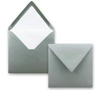 Lot de 50 enveloppes carrées, 16 x 16 cm, anthracites (grises), avec doublure en soie blanche, sans fenêtre et à collage humide, pour cartes d'invitation au mariage et anniversaire