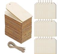 Lot de 50 étiquettes carrées en bois Healifty avec 10 m de cordelette pour les décorations festives - 40 x 80 mm