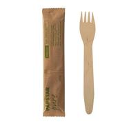 Lot de 50 fourchettes en bois pur 15,5 cm emballées individuellement dans des sacs en papier