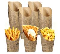 Lot de 50 Gobelet en Papier Kraft Frites, 14 oz Cornets Frites en Papier Kraft, Porte Frites Tasses, Sacs à Gobelet, Gobelets à Bonbons, Pour frites, pop-corn, crème glacée, brochettes de fruits