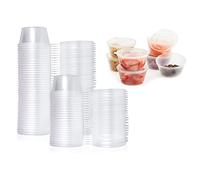 Lot de 50 gobelets à sauce ronds en plastique à charnière de 50 ml avec couvercles, réutilisables pour plats à emporter, condiments, sauces, assaisonnements et autres aliments - Plat