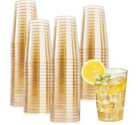 Lot de 50 Gobelets, Bordure dorée, Plastique rigide, 280 ml, Réutilisables, Fête, Mariage .