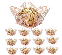 Lot de 50 gobelets en papier de chocolat - Mini moules métalliques - Papillon - Truffe - Petits moules à cupcake - Pour mariage - Accessoires de fête - Rose - Emballages de chocolat - Moules à dessert