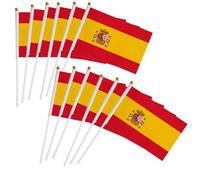 Lot de 50 mini drapeaux espagnols à main avec bâtons en plastique pour fête, défilé, sport, football, événements, festival, décoration extérieure 14 x 21 cm