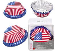 Lot de 50 moules à muffins - USA + Amérique - Pour fête ou anniversaire d'enfant - Rayures bleues blanches et rouges