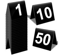 Lot de 50 Numéros de Table 1 à 50, Marque-Table Acrylique Double Face Noir, Plaque Numéro Table Chevalet pour Restaurant, Mariage, Banquet et Réception