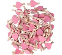Lot de 50 petites épingles à linge, mini pinces en bois en forme de cœur rose, pinces à linge, pinces à linge pour papier photo, décoration artisanale, pinces à linge pour le rangement et