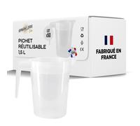 Lot de 50 Pichets Réutilisables 1,5L - Polypropylène Alimentaire (PP) - Pichet Transparent, Robuste, Empilable