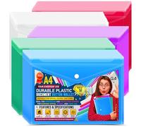 Lot de 50 pochettes transparentes en plastique A4 avec bouton-pression Couleurs assorties