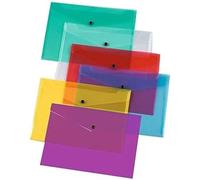 Lot de 50 pochettes transparentes en plastique A5 avec bouton-pression - Couleurs assorties