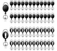Lot de 50 porte-badges rabattables avec mousqueton, clip pour ceinture, anneau porte-clés, pochette pour carte d'identité et anneau porte-clés (noir, longueur 66,5 cm).