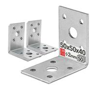 Lot de 50 raccords d'angle, 50 x 50 x 40 mm, 2 mm, pour charges lourdes | Équerre de plaque perforée, galvanisée, pour la construction de meubles et les constructions