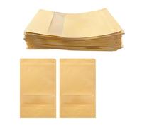 Lot de 50 Sachet kraft Alimentaire, 15×10CM Sacs en Papier Kraft Avec Fenetre Sac de Fermeture à Glissière Réutilisables Résistant à L'humidité Pour Noix Les Fruits Secs Le Café Le Thé Les Graines