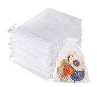 Lot de 50 sachets en organza - 15 x 20 cm - Sacs cadeaux | Sac à bijoux blanc avec cordon de serrage - Pour mariage, anniversaire, Noël