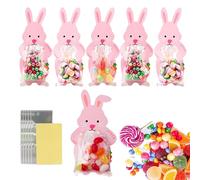 Lot de 50 sacs à bonbons de Pâques en cellophane motif lapin, sacs de traitement, sacs de Pâques pour chocolats, bonbons, sachets à biscuits autocollants avec autocollants, décorations de Pâques