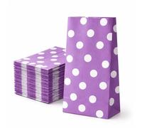 Lot de 50 sacs cadeaux en papier violet - 12 x 7 x 21 cm - À pois - 60 g/m² - Sacs pour bonbons et petits cadeaux - Sans plastique