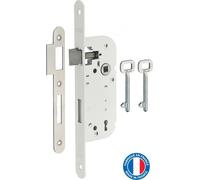 Lot de 50 serrures encastrables à clé pour porte de chambre, axe 40mm, bouts ronds, blanc, 2 clés/serrure - THIRARD