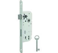 Lot de 50 serrures NF encastrables pour porte de chambre, axe 40mm, bouts ronds, blanc, 1 clé - THIRARD