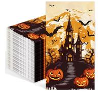 Lot de 50 Serviette Papier Halloween, 40x33cm Doux Serviette Citrouille Noir Vaisselle Jetable Recyclable Décoration de Table Dîner, Serviettes pour Fournitures Fête de Halloween