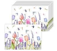 Lot de 50 sets de table jetables en papier motif tulipe lavande 40,6 x 27,9 cm pour l'été, les vacances, la maison, la salle à manger, la décoration de table de fête
