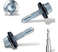 Lot de 50 vis autoforeuses pour toiture 6,3 x 32 mm, vis autotaraudeuses à tête hexagonale avec rondelle d'étanchéité en caoutchouc, avec douille hexagonale, plaque de zinc.