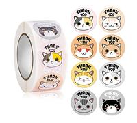 Lot de 500 autocollants ronds en forme de chaton de dessin animé pour boîte cadeau, sac cadeau, autocollants d'animaux de Thanksgiving pour décoration de chambre d'enfant, bouteilles d'eau