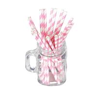 Lot de 500 pailles jetables en papier à rayures roses pour décoration de fête